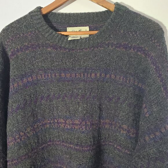 Eddie Bauer Wool Knit Gray/Purple/Blue Men's XL Sweater Made in USA - Picture 2 of 5
